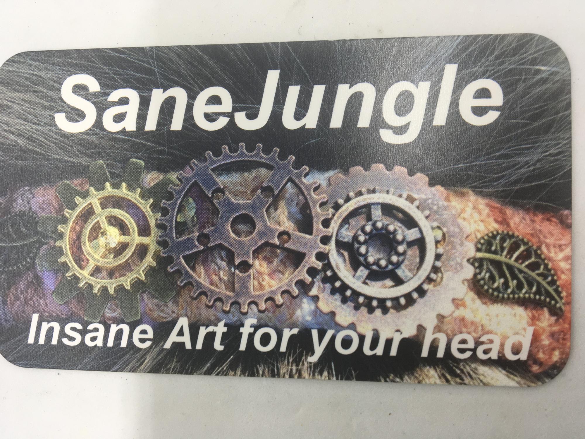 The words "SaneJungle - Insane Art for your head" over a picture of gears